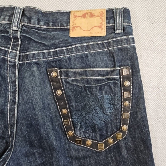 Smoke Rise Jeans Men's 42 x 32 Wide Straight Leg Contrast Thread Embellished Y2K - Picture 11 of 16